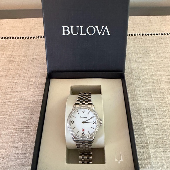 Bulova Women’s Diamond Silver Stainless Steel Dress Watch - White Dial